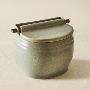 NEW ZARA STONEWARE SALT SHAKER WITH LID COLOR GREENISH